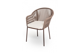 MR1000980 плетеный стул из роупа, каркас стальной коричневый, роуп коричневый, подушка бежевая